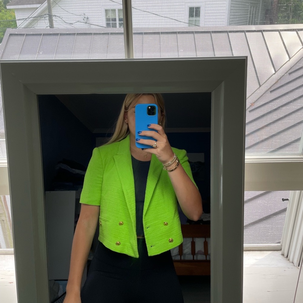 Zara green cropped blazer